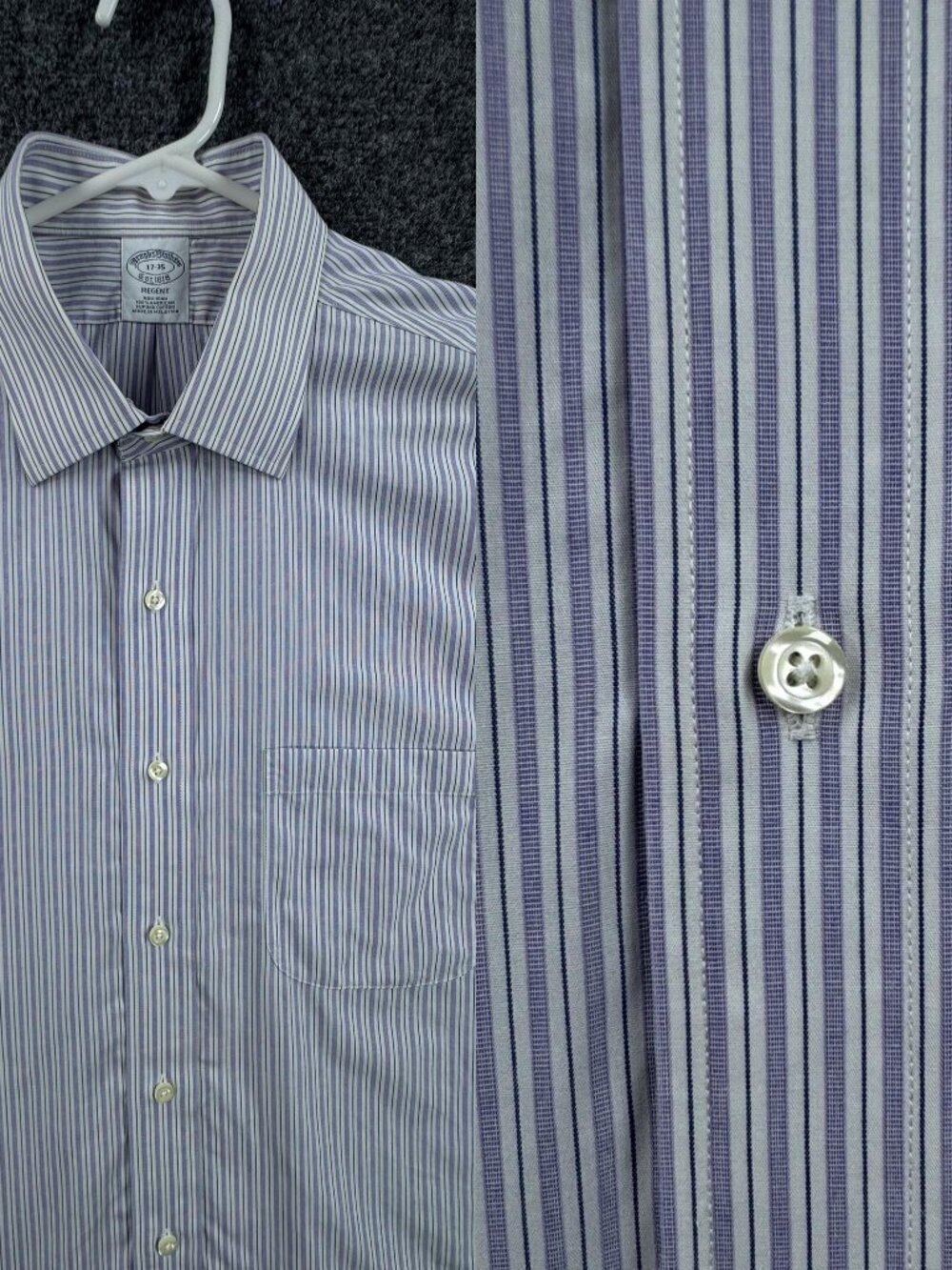 Brooks Brothers Striped Supima Non-Iron Cotton Men White Purple 17 35 Regent